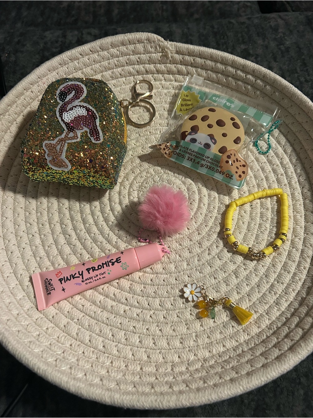 Girls Bundle Pinky Glitter Flamingo Bag Charm/Bag with accessories